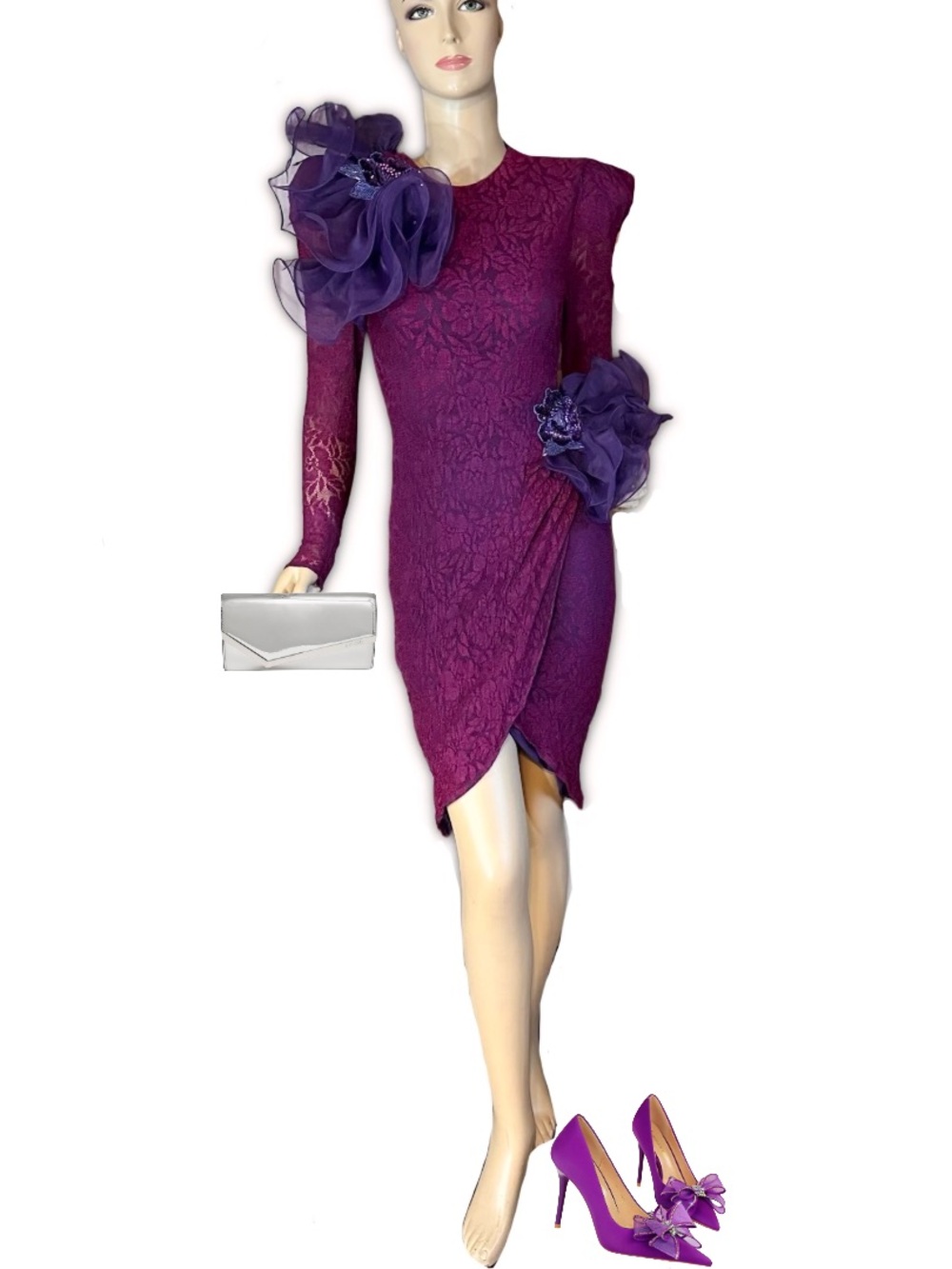 VINTAGE 1980'S CLIMAX KAREN OKADA FOR DAVID HOWARD PINK & PURPLE FORMAL DRESS